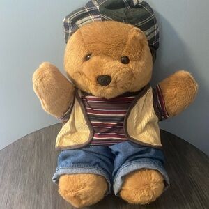 Vintage Aeropostale Plush Bear with Plaid Hat and Striped Shirt